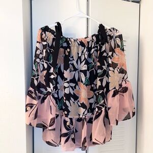 LOFT Floral Off-Shoulder Top - Black and Pink